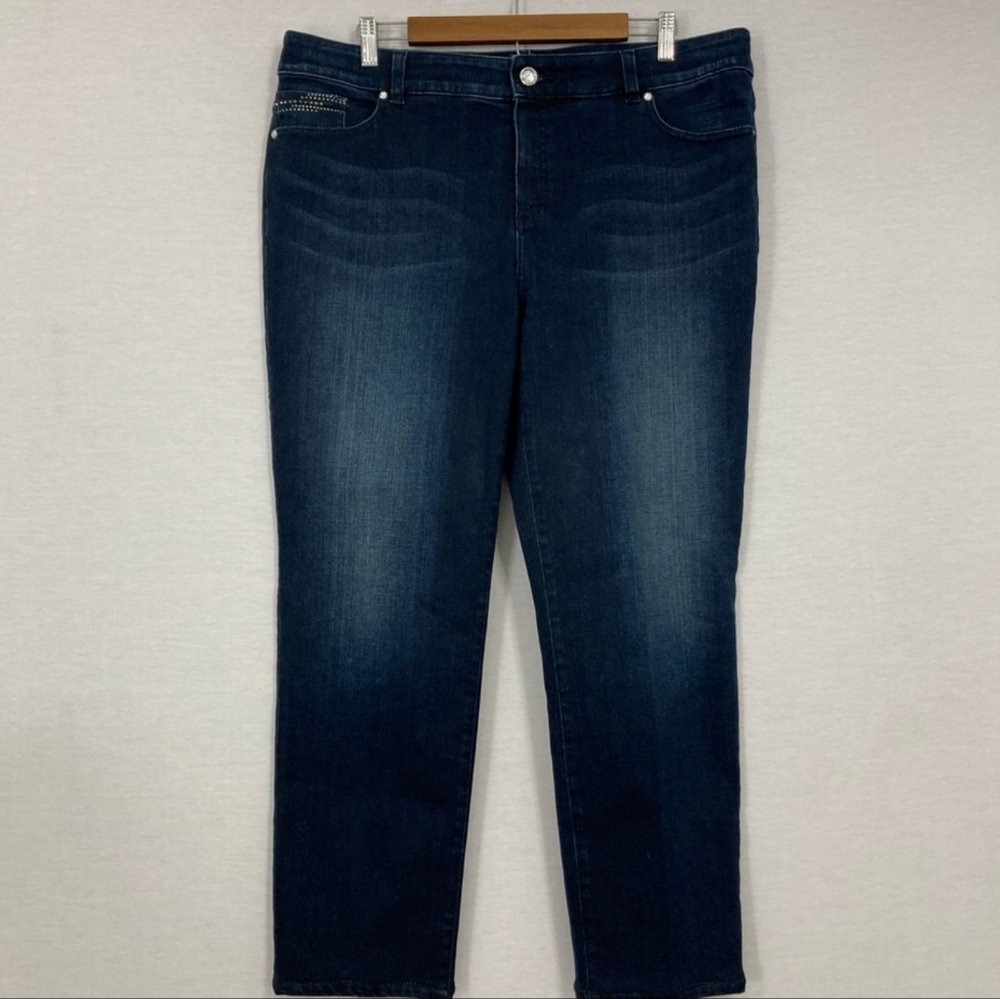 Chico's So Slimming Dark Wash Blue Jeans Rhinestones